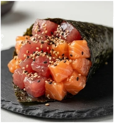 Temakis clássicos de peixe cru: Salmão e Atum